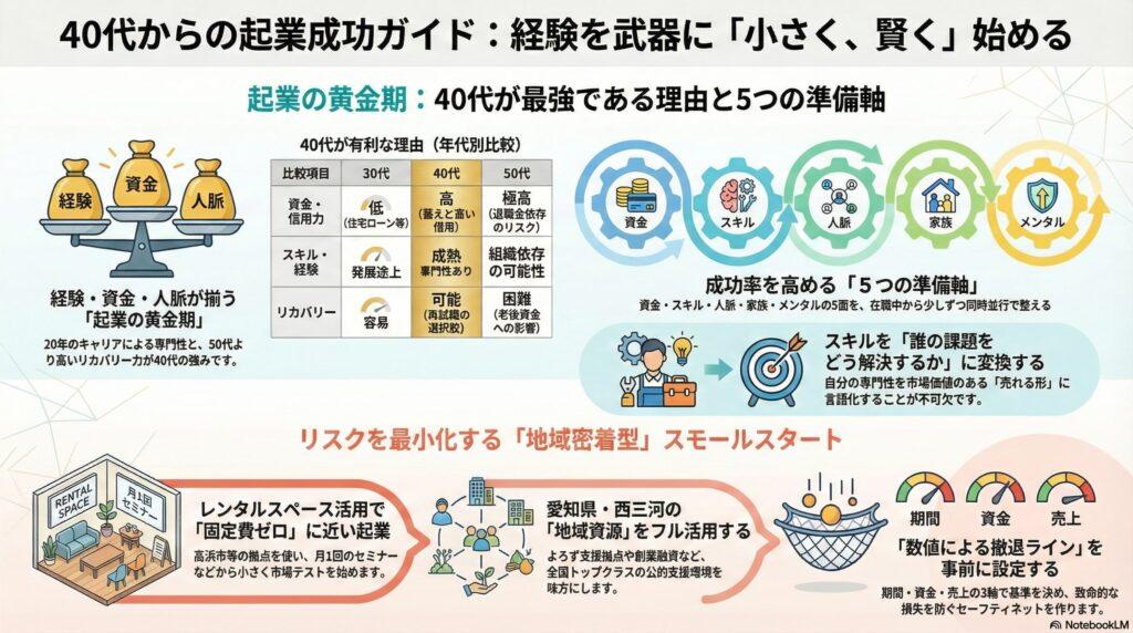 40代起業の要点をインフォグラフィックで解説